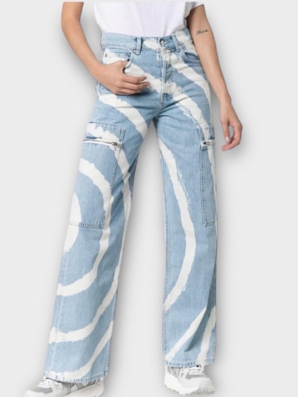 Ganni Light Blue & White Tie-Dye Wide Leg Jeans 28